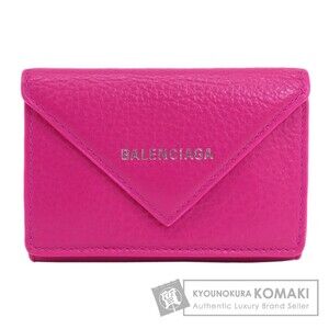 Balenciaga Logo Compact Tri fold Wallet Bi Leather